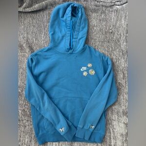 Nike Blue Hoodie with Floral Embroidery